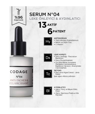 Codage ANTI-SPOTS & LIGHTENER ANTI-BLEMISH & SKIN RENEWAL SERUM N 04 - 30 ML DKHAIR318