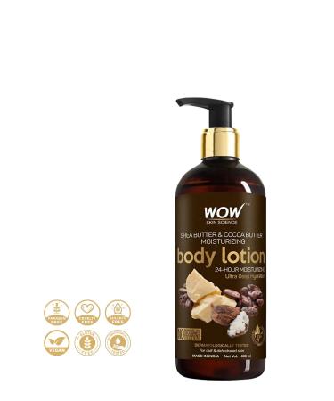 WOW Skin Science Shea Butter & Cocoa Butter Moisturizing Body Lotion - 85 Natural Ingredients - Deep Moisturizing 400ml