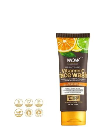 WOW Skin Science Vitamin C Face Wash Gel - 7 Natural Ingredients - Brightening Deep Cleansing Skin Smoothing 100ml