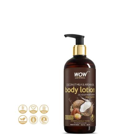 WOW Skin Science Coconut Milk & Argan Oil Body Lotion - 65 Natural Ingredients - Paraben & Silicone Free 400ml