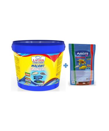 AMORE Lotus Malawi Granulat Bucket 3 kg + Cichlid Mix Bag Fish Food 860 gr
