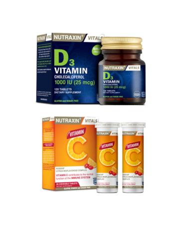 Nutraxin Vitamin C with Rosehip Extract - 28 Chewable Tablets + Vitamin D3 120 Tablets