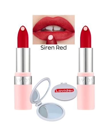 Avon Hydramatic Matte Lipstick Siren Red 2 Pack + Lovider Pocket Mirror Gift