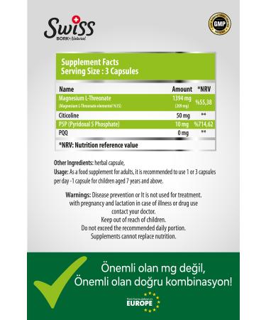 Bork Swiss Natural Swiss Bork Mag Focus 90 Capsules Magnesium L-Theronate PQQ P5P Citicoline Magnesium Complex B6 - Buy Online on GoSupps.com