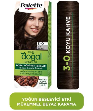 Palette Permanent Natural Colors 3-0 Dark Brown Hair Dye with Cocoa Butter & Oatmeal Extract
