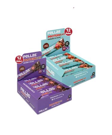 Fellas Protein Bar 32 G Super Double Box 24 Pieces - Double Cocoa X 12 Pieces + Hazelnut X 12 Pieces