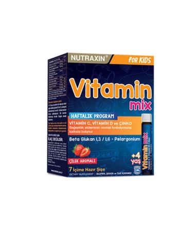 Nutraxin Vitamin Mix Strawberry Flavored +4 Years Old Food Supplement 25 ml x 7 Sachets