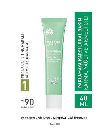 Yves Rocher SEBO PURE VEGETAL GEL CREAM ACNE PRONE SKIN-ZINC-HERBAL SALICYLIC ACID-ALLANTOIN-40G KEYON1238