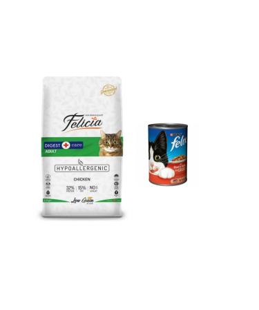 Felicia Hypoallergenic Chicken Adult Cat Food 12 kg + Felix 400 gr Canned Beef