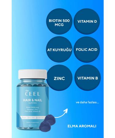 Vita Ceel Hair Nail Vitamin Chewable Vegan Gummy Biotin 5000 Vitamin D Zinc Folic Acid Horsetail - Buy Online on GoSupps.com