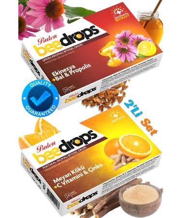 Balen 2 Pieces Beedrops Set Licorice Root + Vitamin C - Zinc Orange Echinacea + Honey - Propolis Lemon