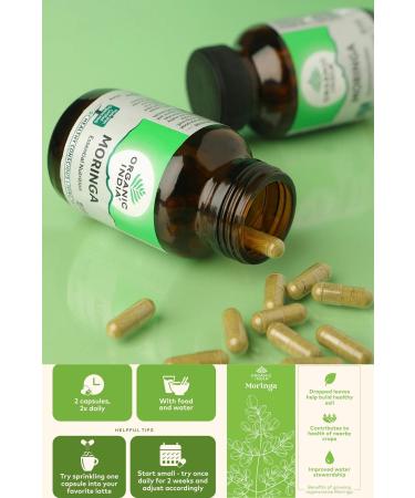 Organic India Moringa Capsules | Practical and Natural Source of Calcium Potassium Iron | 350mg 60capsules - Buy Online on GoSupps.com