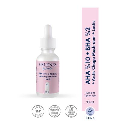 Celenes by Sweden AHA 10% + BHA 2% + ARCTIC CHAGA MUSHROOM + LACTIC FACIAL SERUM KEYON1598