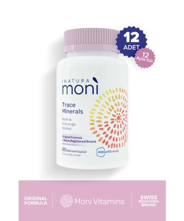 Inatura 12-Piece Moni Trace Minerals Biotin 5000 Chromium Zinc Selenium Horsetail Multivitamin 60 Vegan Capsules
