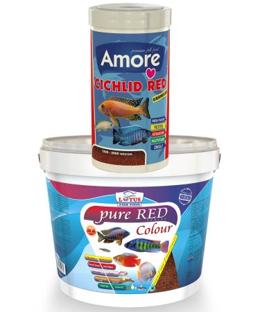 AMORE Cichlid Red Granules 1000ml Lotus Pure Red Color Protein Aquarium Fish Food
