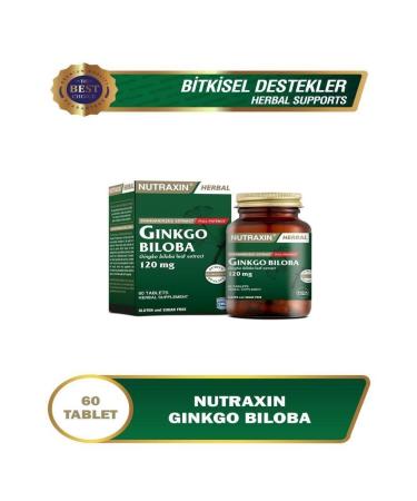 Nutraxin Ginkgo Biloba 60 Tablets Food Supplement Containing Ginkgo Biloba Extract. Elfakozmetik1