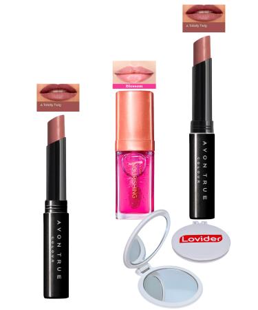 Avon Ultra Beauty Lipstick Totally Twig 2 Pack + Blossom Lip Care Oil + Lovider Pocket Mirror