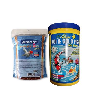AMORE Goldy Mix 7 Protein 250 gr Easy-Fill-Pack Bag 1000ml AHM Koi Mix Pond Sticks Fish Food