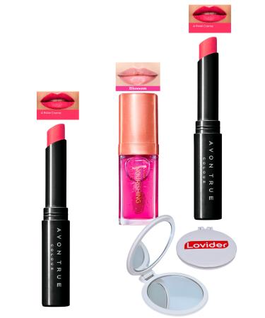 Avon Ultra Beauty Lipstick Rose Creme 2 Pack + Blossom Lip Care Oil + Pocket Mirror
