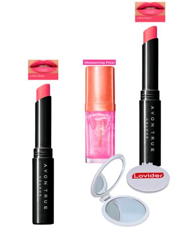 Avon Ultra Beauty Lipstick Pink Peach 2 Pack + Shimmering Petal Lip Care Oil + Lovider Pocket Mirror