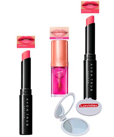Avon Ultra Beauty Lipstick Pink Peach 2 Pack + Blossom Lip Care Oil + Pocket Mirror