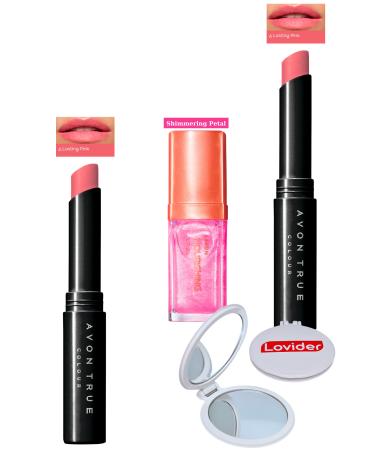 Avon Ultra Beauty Lipstick Lasting Pink 2 Pack + Shimmering Petal Lip Care Oil + Lovider Pocket Mirror