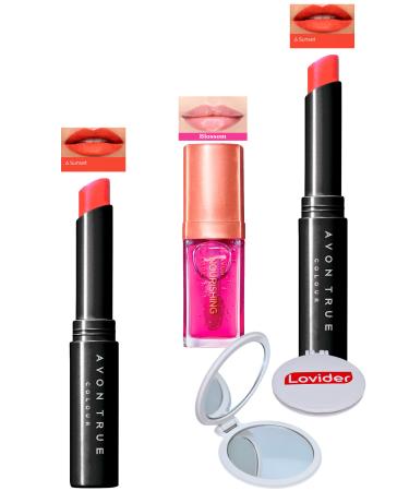 Avon Ultra Beauty Lipstick Sunset 2 Pack + Blossom Lip Care Oil + Lovider Pocket Mirror