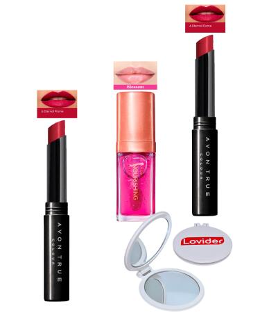 Avon Ultra Beauty Lipstick Eternal Flame 2 Pack + Blossom Lip Care Oil + Lovider Pocket Mirror
