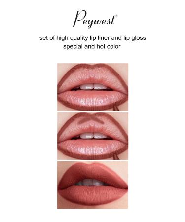 PEYWEST 2-Piece Lipstick And Lipliner Lip Pencil Set Autumn Coffee Color Lip Liner And Lip Gloss - Buy Online on GoSupps.com
