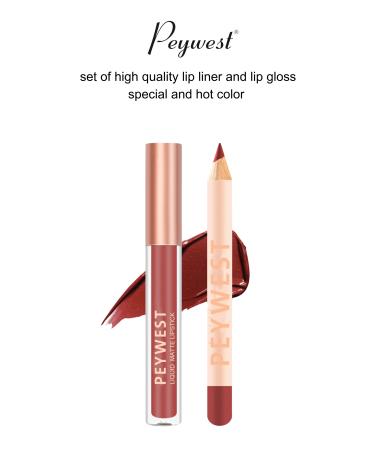 PEYWEST 2-Piece Lipstick And Lipliner Lip Pencil Set Autumn Coffee Color Lip Liner And Lip Gloss - Buy Online on GoSupps.com