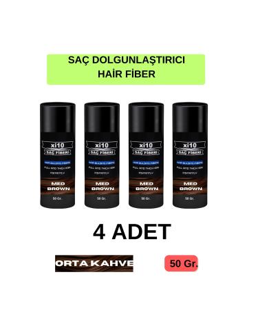 xi10 4 PCS Hair Thickening Medium Brown Hair Powder 50 Gr. Med Brown Hair Fiber Topik