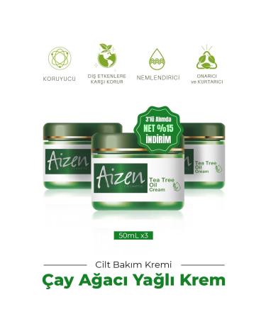 Aizen Tea Tree Cream - Protection - Repair - Excessive Oil - 3 PCS - 100ml X 3 PCS