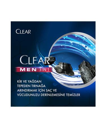 Clear Men 3 In 1 Shampoo & Shower Gel Purifying Charcoal For Hair Face Body 350ml X3 - Buy Online on GoSupps.com