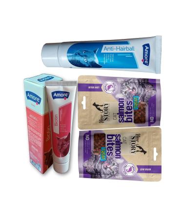 AMORE Hairball Prevention Paste Biotin Malt Cat Salmon Bites 2x60gr Granular Salmon Cat Award