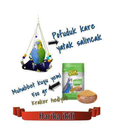 ozzipetshop Budgie Food 500 gr + Fluffy Square Bird Swing Bed