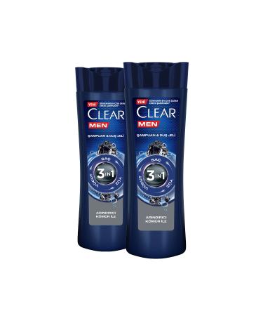 Clear Men 3 In 1 Shampoo & Shower Gel Purifying Charcoal For Hair Face Body 350ml X2 - Buy Online on GoSupps.com
