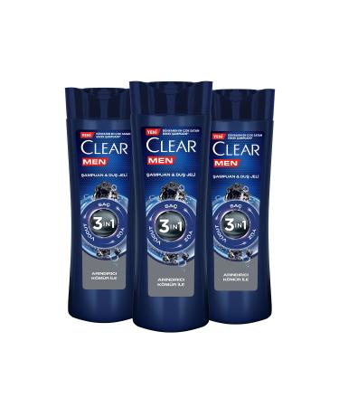 Clear Men 3 In 1 Shampoo & Shower Gel Purifying Charcoal For Hair Face Body 350ml X3 - Buy Online on GoSupps.com