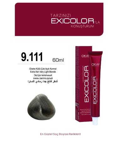 Exicolor 9.111 EXTRA ASH VERY LIGHT BLONDE Permanent Cream Hair Dye 60ml