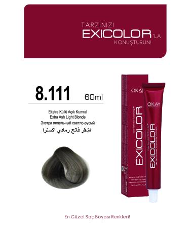 Exicolor 8.111 EXTRA ASH LIGHT BLONDE Permanent Cream Hair Dye 60ml
