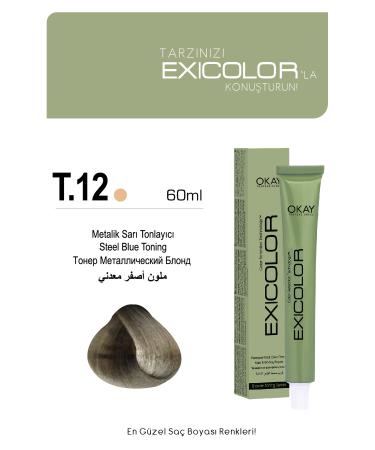 Exicolor Toning T.12 METALLIC YELLOW Permanent Cream Hair Dye 60ml