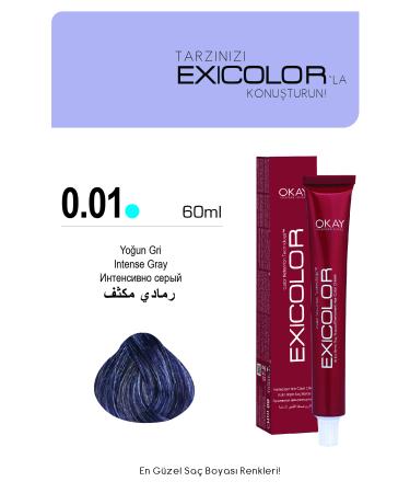 Exicolor MIX 0.01 INTENSIVE GREY Permanent Cream Hair Dye 60ml
