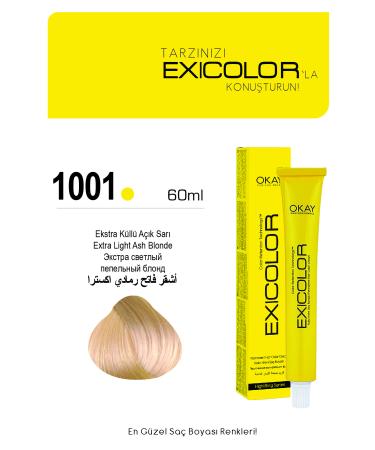 Exicolor 1001 EXTRA ASH LIGHT BLONDE Permanent Cream Hair Dye 60ml
