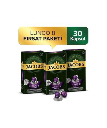 Jacobs Lungo 8 Intenso Nespresso Compatible Aluminum Coffee Capsules 10 Pieces X 3 Packs