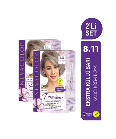 Nevacolor Premium 2-PIECE SET 8.11 EXTRA ASH BLONDE Permanent Cream Hair Dye Set