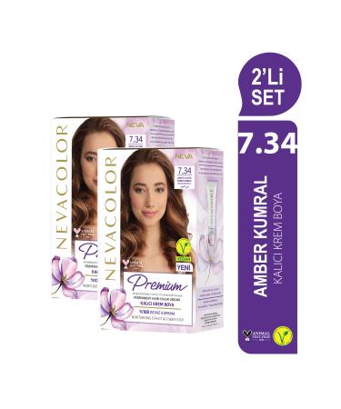 Nevacolor Premium 2-PIECE SET 7.34 AMBER BURNT Permanent Cream Hair Dye Set
