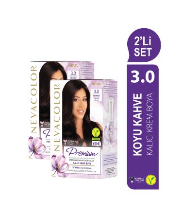 Nevacolor Premium 2-PIECE SET 3.0 DARK BROWN Permanent Cream Hair Dye Set