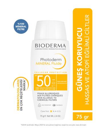 Bioderma MINERAL FLUID SPF50+ SKIN BRIGHTENING HIGH PROTECTION FACE BODY SUN CREAM 75 gr PSSN1751