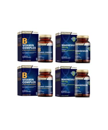 Nutraxin B1 B2 B3 B5 B6 B12 Containing Vitamin B 60 Tablets X2 Pieces + Magnesium 250 Mg 60 Tablets X2 Pieces