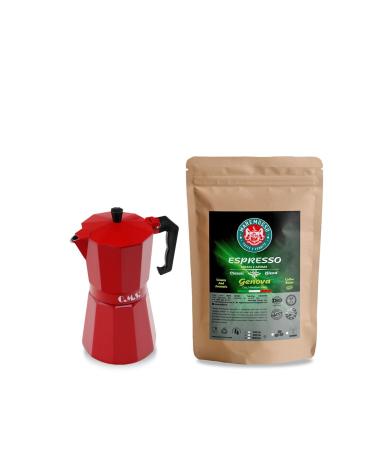 Mare Mosso Caffe Vendite Genova Espresso Coffee 250 Gr. & Moka Pot (Red) 1st Set