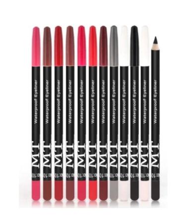MT 12-Piece Makeup Set 8 Lip Pencils 2 White Eye Pencils 2 T Black Eye Pencils